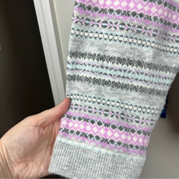 Talbots Fair Isle Button Front Cardigan Womens 3X Gray Purple V-Neck Sweater - Picture 5 of 11